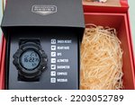 Small photo of Bangkok, Thailand - September 4, 2022 : Casio GSW-H1000 Series G-Shock G-SQUAD PRO Wristwatch flat black color, That G~Shock’s First Smart Watch with Wear OS by Google in product box and red gift box.