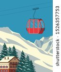Ski Resort With Red Gondola...