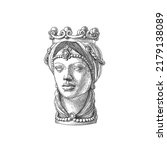Sicilian symbol: Moorish Head (female version) - hand-drawn, black and white illustration of a Moor