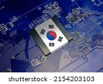 Small photo of South Korea flag on CPU operating chipset computer electronic circuit board