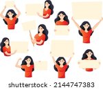 set of a young women holding a... | Shutterstock .eps vector #2144747383