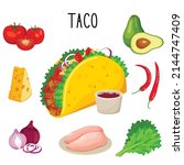 taco with different ingredients ... | Shutterstock .eps vector #2144747409