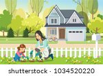 woman and girl  mother and... | Shutterstock .eps vector #1034520220