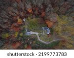 Small photo of Castle ruins Waldenburg the oldest profane cultural monument with the surrounding landscape from a bird's eye view