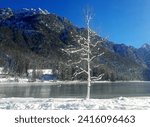 fairytale and scenic snowy panorama in the mountains in winter