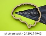 Small photo of Irrational fears. Outline of the brain and a torn piece of paper.