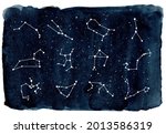 zodiac constellations on dark... | Shutterstock . vector #2013586319