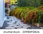 Round white marble walkway with ...