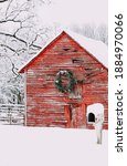 Vintage Red Barn In The Snow