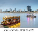 Small photo of Illuminated with vibrant,strip lights to attract tourists,the river craft,big and small,take trips up and down the Tonle Sap and Mekong rivers,visiting prominent landmarks,like the Royal Palace.