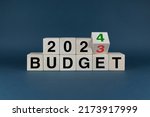 Budget 2023 - 2024. Cubes form the words Budget 2023 - 2024. Budget planning concept
