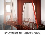 San Francisco, Golden Gate bridge from above, misty weather