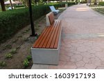 Street Seating Furniture in the park, wooden and steel seat furniture for relax in the street