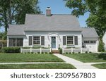 Small photo of Small White House with Enclosed Side Porch and Picket Fence