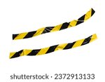 Small photo of Non straight yellow and black barricade tape on white background with clipping path