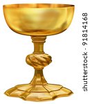 Illustration of an ornate and highly polished antique golden chalice