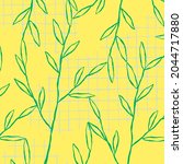 green leaf pattern on yellow... | Shutterstock . vector #2044717880