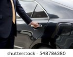 Businessman Handle Limousine Door Car