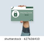 hand holding banner with... | Shutterstock . vector #627636410