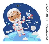 cartoon astronaut in outer... | Shutterstock .eps vector #1810199926