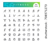 set of 56 fitness line icons... | Shutterstock .eps vector #708571273