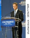 Small photo of PARIS, FRANCE - OCTOBER 15, 2011 : Timothy Geithner in french Ministry of economy during the G20 Finances in Paris.