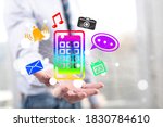 apps concept above the hand of... | Shutterstock . vector #1830784610