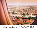 Prague Czechia town view from plane window