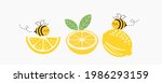 lemon icons set with cute bee... | Shutterstock .eps vector #1986293159