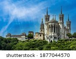 famous basilica notre dame de fourviere in lyon france with blue sky