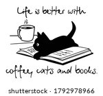 Cat On Book And Hot Coffee...