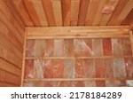 Dry salt sauna cabine indoor. Himalayan pink salt wall.