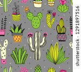 cacti and succulents seamless... | Shutterstock .eps vector #1291897516