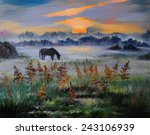 Oil Painting Of Field At Sunset