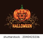 skull face pumpkin halloween... | Shutterstock .eps vector #2040423236