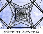 High voltage pole steel construction with wires from below