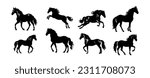 set of horse silhouette animal...