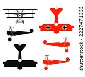 Vector illustration silhouette of the triplane Fokker dr I isolated - Old plane multiple view