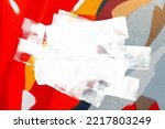 Small photo of Closeup of colorful gray, orange, red urban wall texture with white white paint stroke. Modern pattern for design. Creative urban city background. Grunge messy street style background with copy space