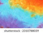 Small photo of Abstract tie dye multicolor fabric cloth Boho pattern texture for background or groovy wedding card, sale flyer, 60s, 70s poster, kid tie-dye diy backdrop. Modern Watercolor Wet Brush Fabrics Art