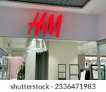 Small photo of Geneva, Switzerland- Jan 11, 2023. HM store logo. HM is a Swedish multinational clothing-retail company.