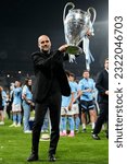Small photo of Pep Guardiola head coach of Manchester City celebrates after winning the UEFA Champions League 22-23 final match between FC Internazionale and Manchester City FC at Atatuerk Olympic Stadium on June 10