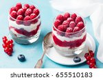 Raspberry dessert, cheesecake, trifle, mouse in a glass.