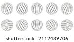 globe grid sphere set. 3d wire... | Shutterstock .eps vector #2112439706