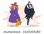 witch with a broom sweeping the ... | Shutterstock .eps vector #2165205283