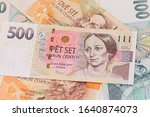 Close-up Czech Money , 500, 200, 100 Czech korun banknotes