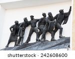 Small photo of KISLOVODSK, RUSSIA - JANUARY 2, 2015: Bas-relief on the building Oktyabrskie vanny (October baths) on the Kurortny Boulevard, 8