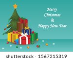 many gifts in front of the... | Shutterstock .eps vector #1567215319
