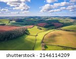 Small photo of Fields and Meadows over English Village, Berry Pomeroy, Devon, England, Europe