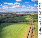 Small photo of Fields and Meadows over English Village, Berry Pomeroy, Devon, England, Europe